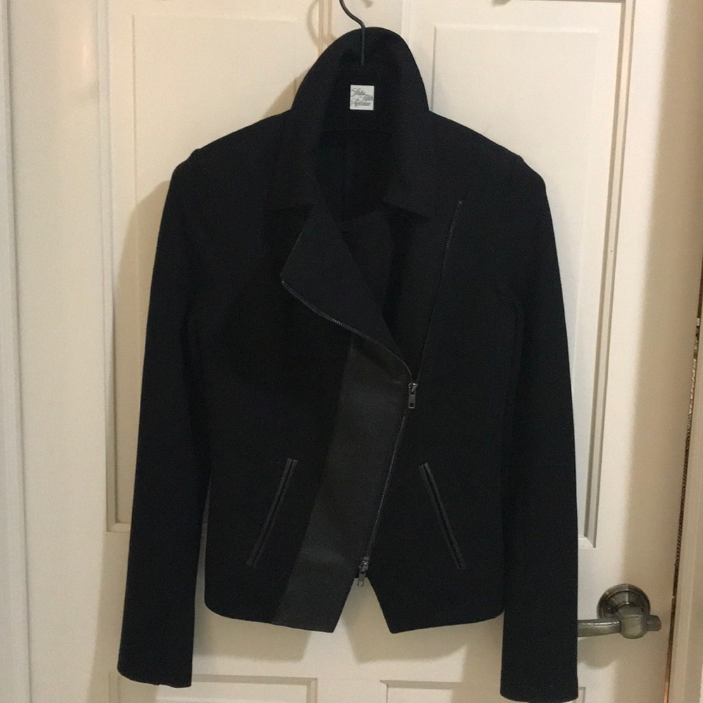 Bailey/44 faux leather trim asymmetric zip bomber  jacket